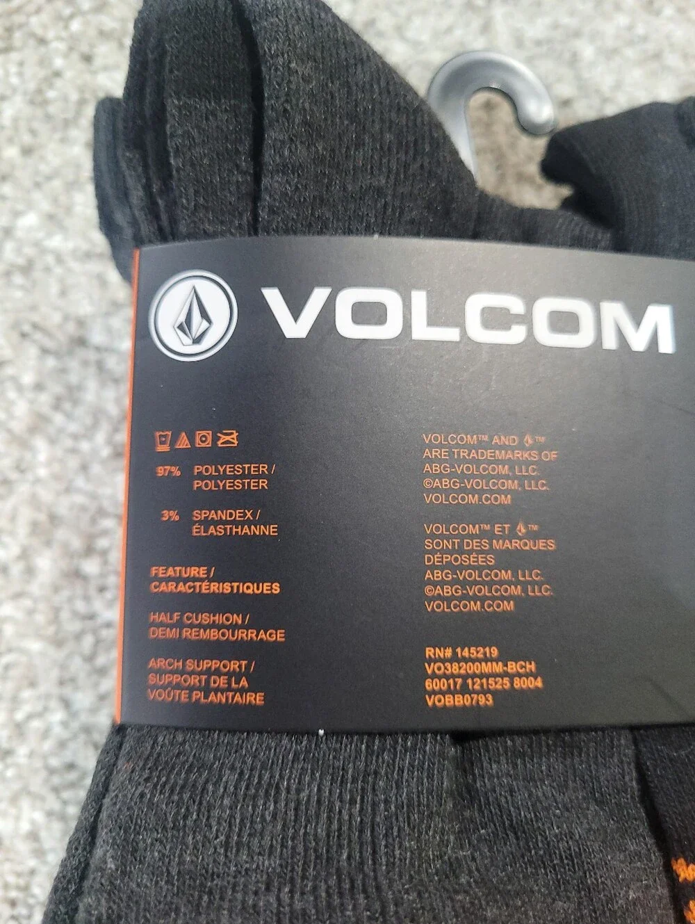 8-Pair Volcom Men Size 6-12 Workwear Logo Cushioned Crew Socks Black Gray Orange